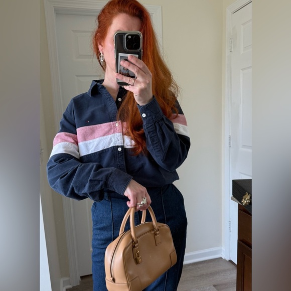 Tommy Hilfiger Oversized whiteblue pink Button down boyfriend shirt men’s size L - Picture 2 of 10